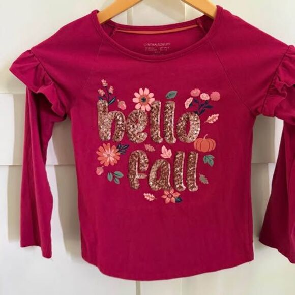 Girls Cynthia Rowley Pink Fall Long Sleeve Shirt Tee Sparkle Glitter Size 7/8 - Picture 1 of 4